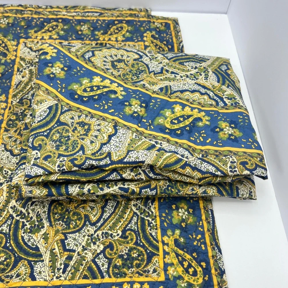 Williams Sonoma Tablecloth Set 2 Placemats Blue Yellow Round 70 Cotton Provence